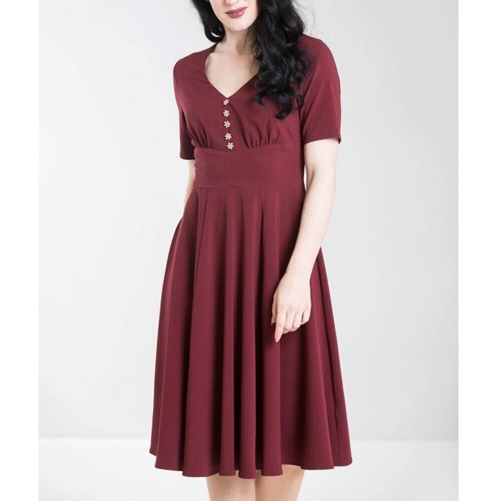 Hell Bunny Mila Burgundy Fit & Flare Midi Dress Size 2XL